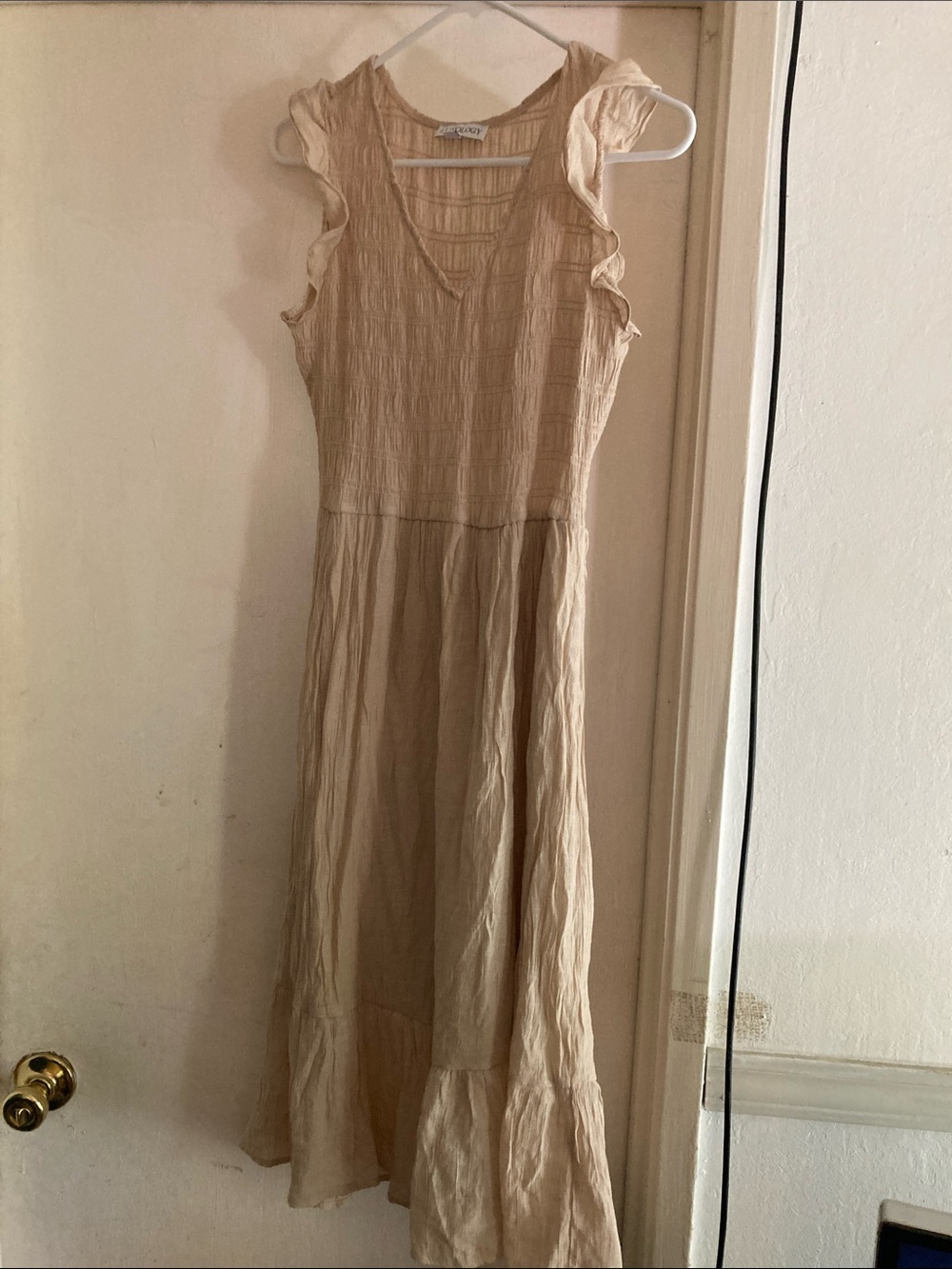 Luxology Cream Ruffle-Shoulder Maxi Dress